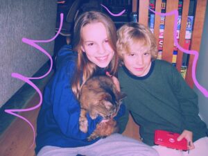 Bridgit Mendler Instagram - Retro Find: two goobers hiding with cat on the floor 😻
