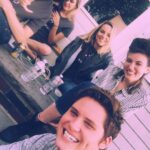 Bridgit Mendler Instagram - The company we keep on a sunny stoop out east 🎉🌞🎥