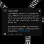 Brittany Packnett Instagram – Katie Britt is going to be parodied on #SNL and that’ll only make her audience love her more. She bugged *me* cause she was lying thru her teeth and sounded like Chelsea crying to Jimmy but I’m not her intended audience.

The “traditional wives” they want to organize are a direct response to DeSantis’ fails and the pro-abortion women’s wave. 

The GOP messaging strategy has shifted and it’s scary.  And I hope we’re paying attention. Don’t be fooled. #SOTU #SOTUResponse