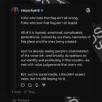 Brittany Packnett Instagram - so listen… I’m truly not interested in arguing with folks about this. I *am* interested in conversations about Black American identity. For *me,* I saw reclamation immediately. I saw Langton Hughes’ “I, Too, Sing America.” Marian Anderson at the Lincoln Memorial. Memorial Day actually being founded in part by freed Black people. I saw my ancestors, James and Ebenezer, joining the US Colored Troops in the civil war, fighting and dying not just for their freedom but to free the soul of a nation* from the tyranny of oppression—a fight we continue to this day. And I think often about if I’ve allowed white supremacy to diminish what that flag may or may not have meant to them. A Black American’s relationship with the USA is individual and complicated—and I ask, to whom does the shame belong? I think, in her very unusual turn of giving us paragraphs for a caption where she normally gives us air (lol), this is what she was expressing regarding *her* intentions. That’s what I read, anyway. AND. (Not but!) I know that it was actually triggering for others, and that is more than justified. Especially in the context of what this government has done & is doing across the world in our names. Palestine is but one example. The current unrest in multiple Black countries can absolutely be traced back to American (and euro) colonialism and industry, to say nothing of Indigenous sovereignty right here on Turtle Island. I read this as a Black church girl from heartland America. And a Black girl who grew up right next to me might have seen something totally different. Which leads me to my hope, as stated in the threads shared above. Black American identity is COMPLEX and filled with enough to reflect on for a lifetime. But it is rare, at least in my view, to see Black Americans get the space to grapple with this in ways that aren’t either judged harshly or co-opted by xenophobes with Tr*mp ties. And if you, like me, are a Black American, descended of enslaved Africans, watching this conversation and wondering where you land: it’s ok to take this as an invitation to feel and journey without judgment. We deserve that. Love y’all, fam.