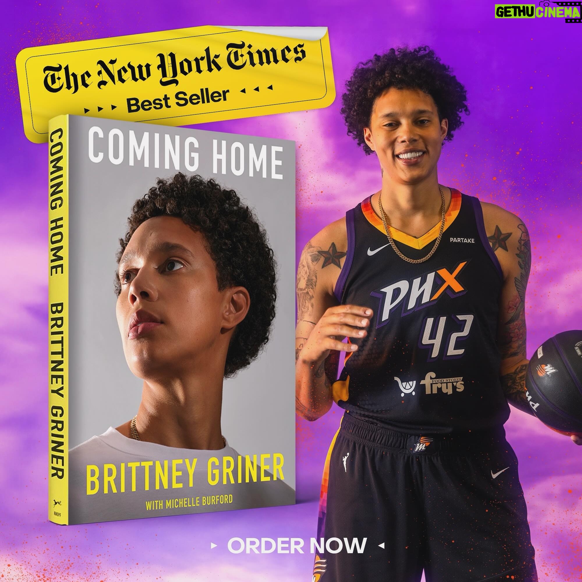 Brittney Griner Instagram - Excited to announce that COMING HOME is officially a NEW YORK TIMES BEST SELLER! Humbled by what happens when you live through it! I hope y’all are inspired to never give up! Also, major THANKS to everyone for supporting me and my story— let’s continue those efforts for the remaining Americans still not home! 🔥 2x New York Times Best Seller #WeAreBG #Bringourfamilieshome #ComingHome