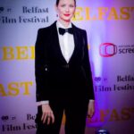 Caitríona Balfe Instagram - Couldn’t let the boys be the only ones to Tux it up..! @belfastmovie premiere in Belfast wearing a divine @giorgioarmani velvet tuxedo and @ara_vartanian jewels Mucho thanks to my amazing glam team Styling @karlawelchstylist Make Up @marywilesmakeup Hair @garethbromell