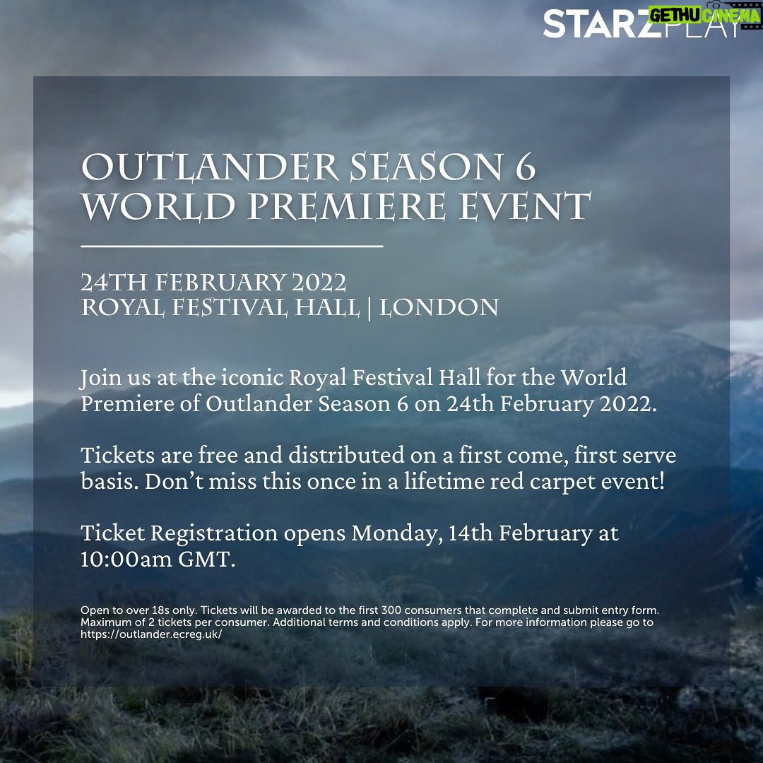 Caitríona Balfe Instagram - Hey #Outlander fans! Save the date because @starzplayuk has a very special Valentine’s gift coming your way with a chance to attend the Outlander Season 6 World Premiere Event in London! ❤Link in bio.