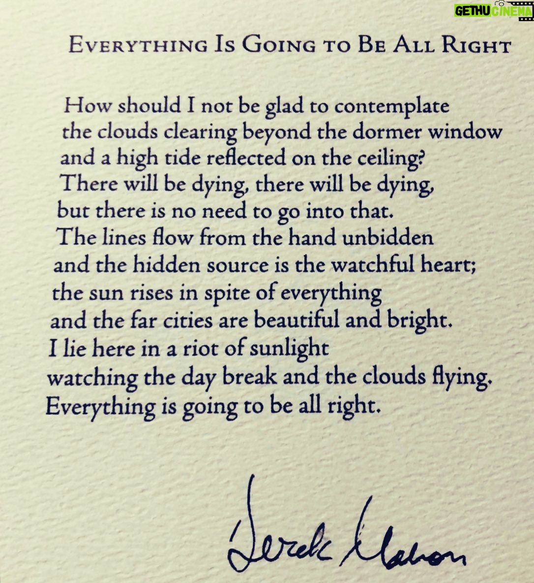 Caitríona Balfe Instagram - Derek Mahon, Irish poet passed away today. This poem gave solace to the people of Ireland during the COVID lockdown. I hope it gives his family solace now... #restinpeace