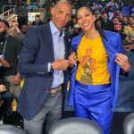 Candace Parker Instagram - When in Rome you do as the Romans do…..When in Indiana……. 🤷🏽‍♀️ #31 (Only Reggie could get this Bulls fan in yellow and blue) #OneOfTheGreatestEver I’m pinching myself…. I get to call the All-Star game with this crew!!!