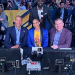 Candace Parker Instagram - When in Rome you do as the Romans do…..When in Indiana……. 🤷🏽‍♀️ #31 (Only Reggie could get this Bulls fan in yellow and blue) #OneOfTheGreatestEver I’m pinching myself…. I get to call the All-Star game with this crew!!!