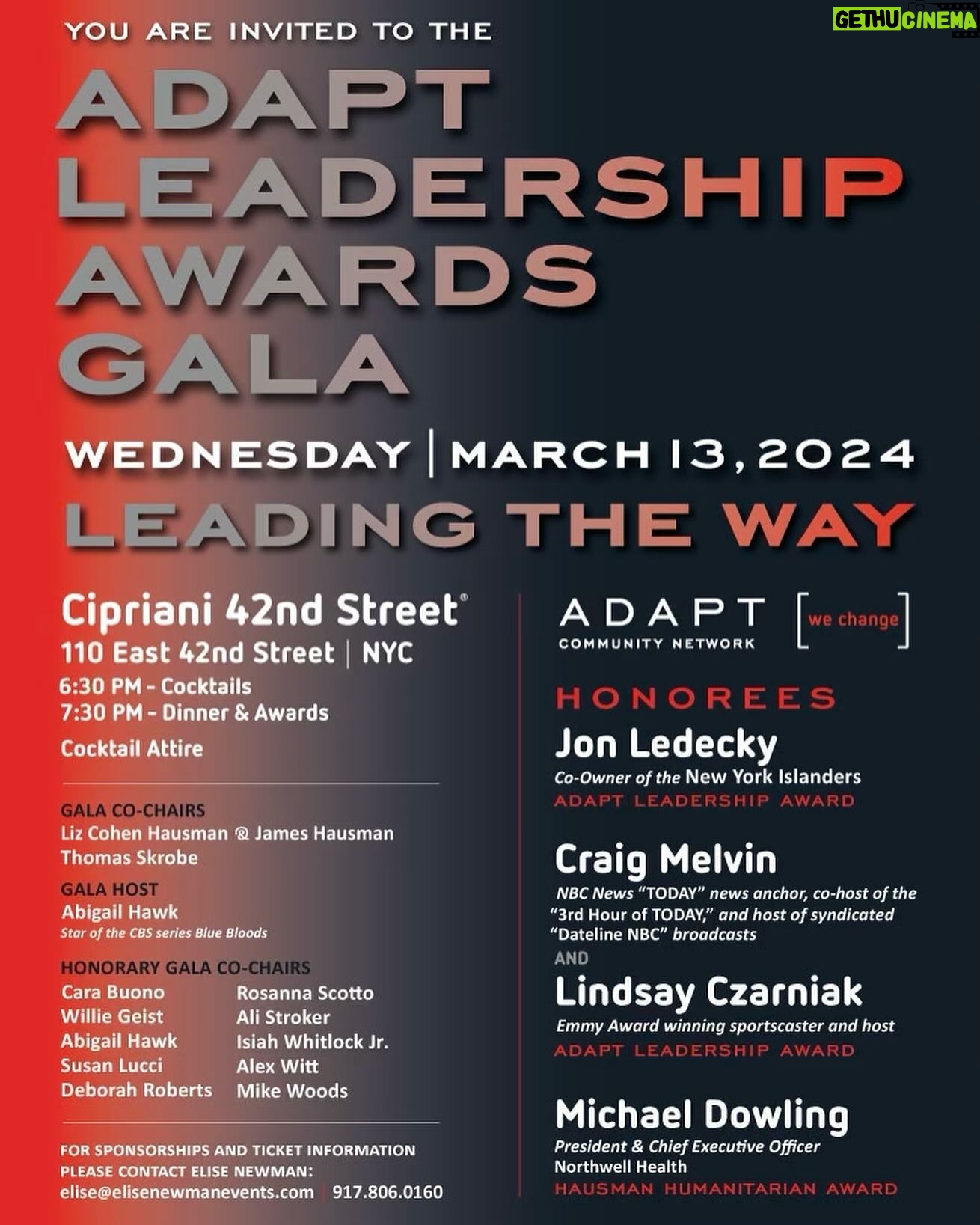 Cara Buono Instagram - I’m proud to serve as Honory Co-Chair for the Adapt Leadership Awards on Wednesday, March 13th at Cipriani midtown in NYC. Adapt Network is very dear to my heart. I’ve been working with them since 2011. The funds raised will go to all the important work they do with over 20,000 individuals, especially children ages 3-5 at their Early Childhood Centers. There they create an inclusive learning environment geared toward robust educational opportunities and early intervention services. ADAPT is the leading human service not-for-profit and a pioneer in providing cutting edge programs and services for people with disabilities. Every day they build a more inclusive world for thousands of New Yorkers through education, technology, health, residential and recreational programs in all five boroughs. If you’re in NYC, I’d love to see you there! For more information please head over to @adaptwechange
