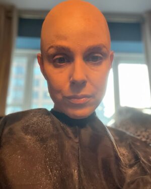 Cara Buono Instagram - Back posting! There were so many things I didn’t get to posting. This is something different for me that I worked on. With my wonderful costar @mrchrisparnell. When @thelaurakoski shaved my head ;) Amazing work ❤️ Laura!

#hairtransformation #instagood #setlife #ilovemyjob