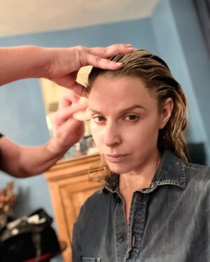Cara Buono Instagram - Back posting! There were so many things I didn’t get to posting. This is something different for me that I worked on. With my wonderful costar @mrchrisparnell. When @thelaurakoski shaved my head ;) Amazing work ❤️ Laura!

#hairtransformation #instagood #setlife #ilovemyjob