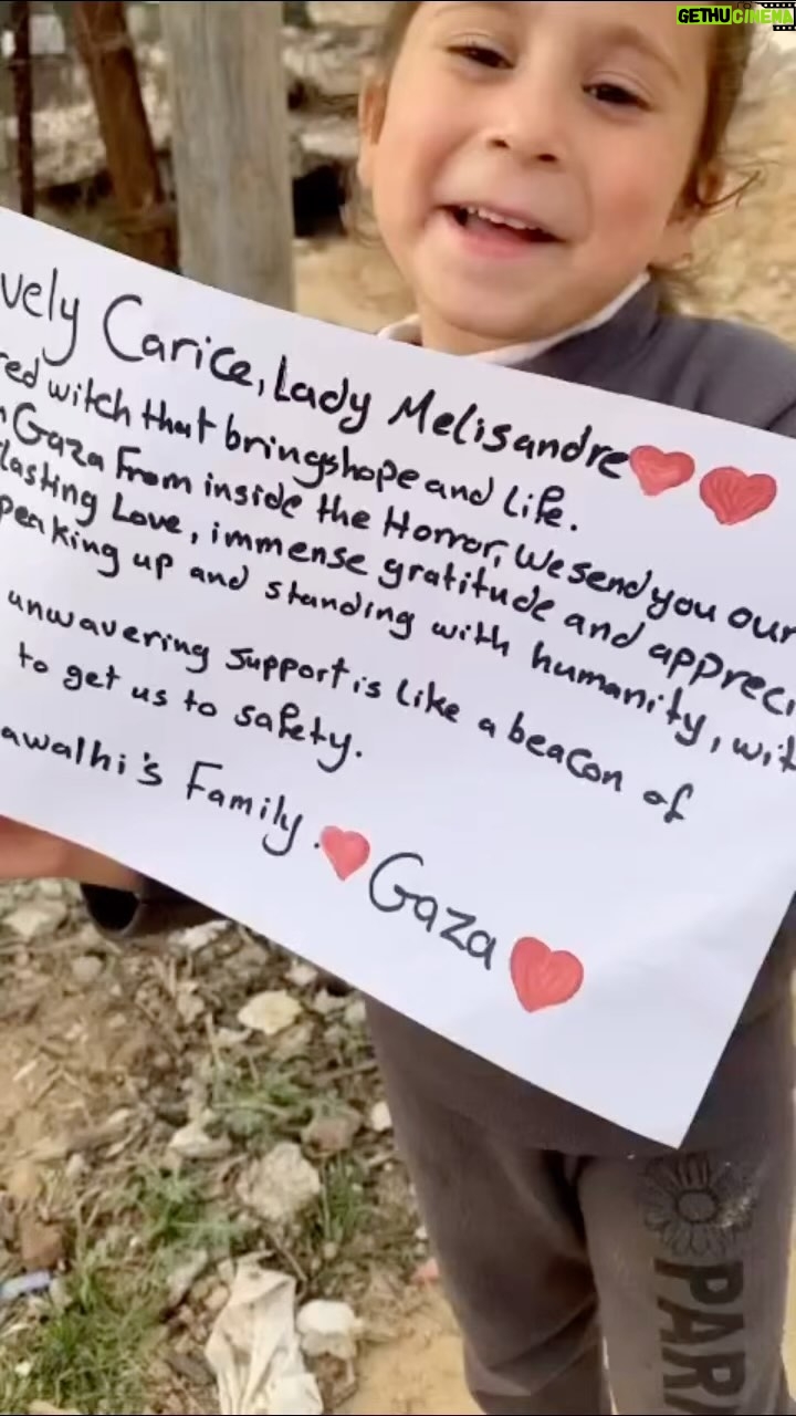 Carice van Houten Instagram - This is Susan, @bahaa_sawalhi ‘s niece. She sent me this message this morning and it made me cry. Let’s all try to show up and be a beacon of hope as much as we can and keep showing we care. Aside from donating we need to keep pushing for an immediate permanent ceasefire. This is our human family. ❤️