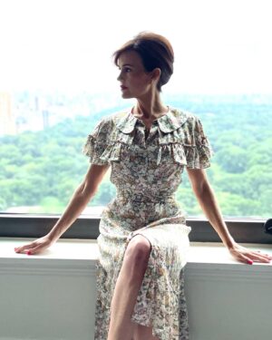 Carla Gugino Instagram - Day of press for @gunpowdermilkshake which drops on @netflix tomorrow July 14th, Peeps! 💥 🎥 🥛 Also, talking about #JETT Season 1 which is now on @hbomax 🔑 for you to discover or rediscover! Many props as usual to the glam team today. 😘 @genevieveherr @sebastianscolarici @highheelprncess I’m obsessed with both this view of Central Park (WTF?! 😍) AND this @thevampireswife dress 🔥 ♥️ Also: #thinkpink 💅