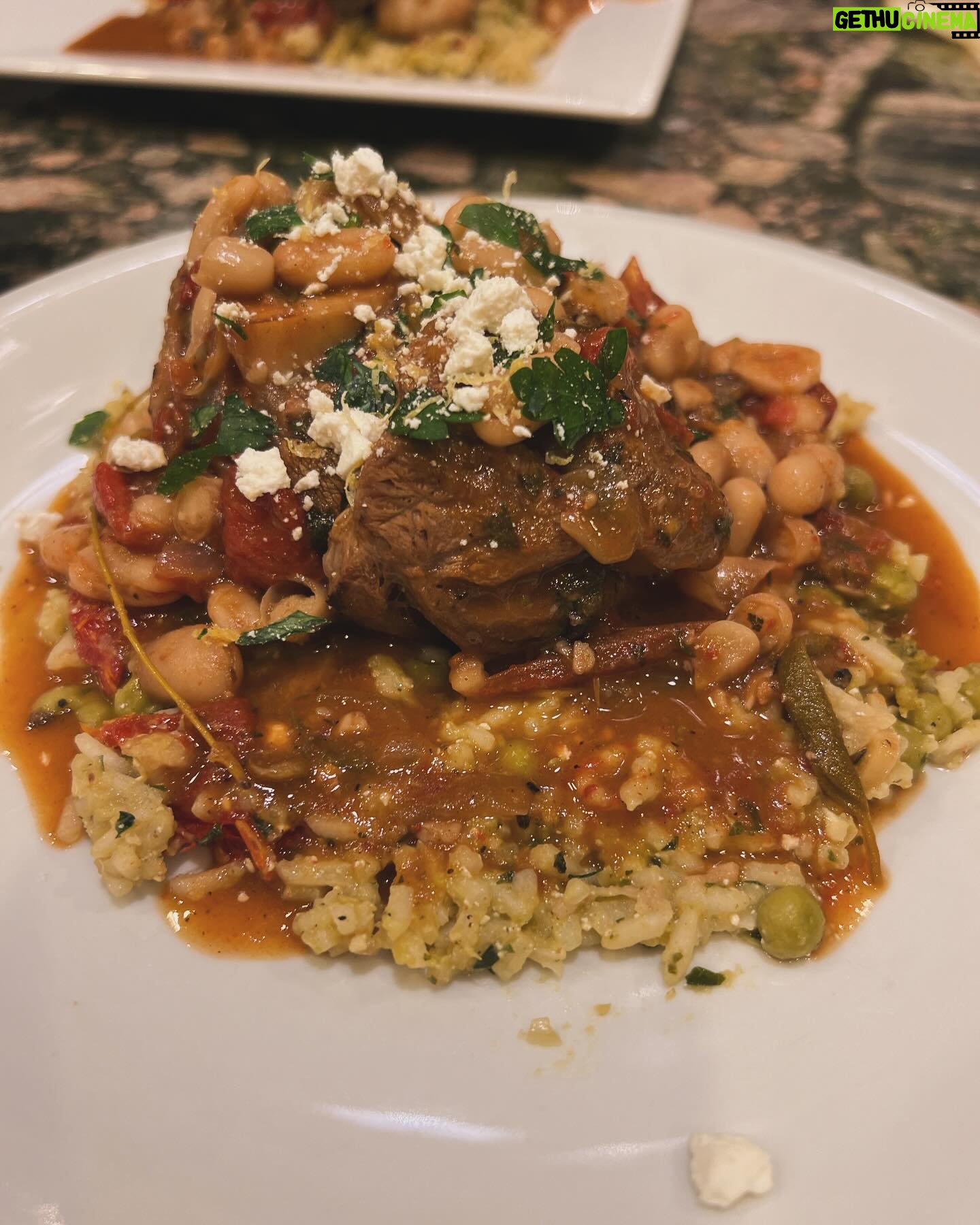 Caroline Manzo Instagram - Dinner - veal osso buco over “green rice” - perfect for a Rainy Saturday evening.