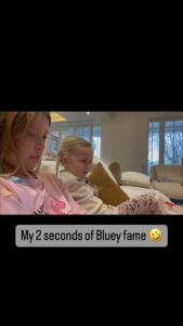 Carrie Bickmore Instagram - Career and parenting highlight 🎉🎉 My girls watching my 2 seconds of fame on the latest episode of Bluey! What a genuine thrill to be a part of such an incredible Aussie show. 💙 I think ‘Terrier’s mum’ needs to be a regular character 😉 @officialblueytv