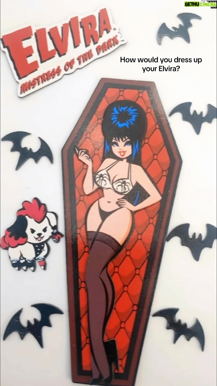 Cassandra Peterson Instagram - Transform your fridge into a fashion runway with our @therealelvira dress-up magnet set! Which wicked outfit is your fave? #kreepsville666 #kreepsville #elvira #gothkitchen #paperdollmagnets #gothdecor