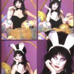 Cassandra Peterson Instagram - Love! Haha 🖤 @spookylilpeach recreated my Easter Bunny photo shoot! 🐇🥚💐 #elvira #elviramistressofthedark
