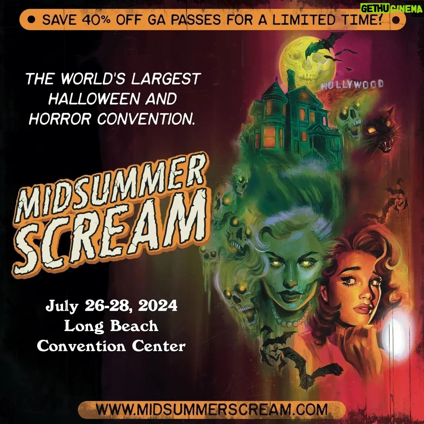 Cassandra Peterson Instagram - Midsummer Scream is (a little too) excited to welcome back Cassandra Peterson, aka Elvira, Mistress of the Dark @therealelvira ! (Ms. Peterson will be appearing as herself, on Friday and Saturday only) Midsummer Scream returns to the Long Beach Convention Center, July 26-28. Save 40% off general admission for a limited time at midsummerscream.com or via the link in our bio!