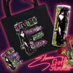 Cassandra Peterson Instagram - Get ready to slay the summer festival scene... and maybe a few hearts along the way with Elvira’s Goth Summer Collection! Inspired by the classic jams of the 80s, each piece is a love letter to the era of big hair and bold choices. 🔥💀 Check out the bootique to find a design that sings to you! Can you guess all the references? #elvira #elviramistressofthedark #horror #elvirasbootique #1980sfashion #gothfashion #gothaesthetic #80s #80smusic #80shorror #summervibes #gothsummer #alternativefashion