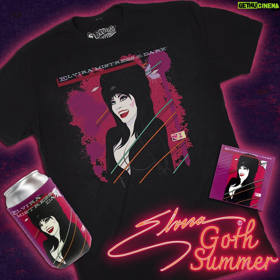 Cassandra Peterson Instagram - Get ready to slay the summer festival scene... and maybe a few hearts along the way with Elvira’s Goth Summer Collection! Inspired by the classic jams of the 80s, each piece is a love letter to the era of big hair and bold choices. 🔥💀 Check out the bootique to find a design that sings to you! Can you guess all the references? #elvira #elviramistressofthedark #horror #elvirasbootique #1980sfashion #gothfashion #gothaesthetic #80s #80smusic #80shorror #summervibes #gothsummer #alternativefashion
