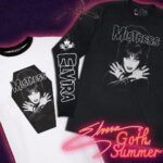 Cassandra Peterson Instagram - Get ready to slay the summer festival scene... and maybe a few hearts along the way with Elvira’s Goth Summer Collection! Inspired by the classic jams of the 80s, each piece is a love letter to the era of big hair and bold choices. 🔥💀 Check out the bootique to find a design that sings to you! Can you guess all the references? #elvira #elviramistressofthedark #horror #elvirasbootique #1980sfashion #gothfashion #gothaesthetic #80s #80smusic #80shorror #summervibes #gothsummer #alternativefashion