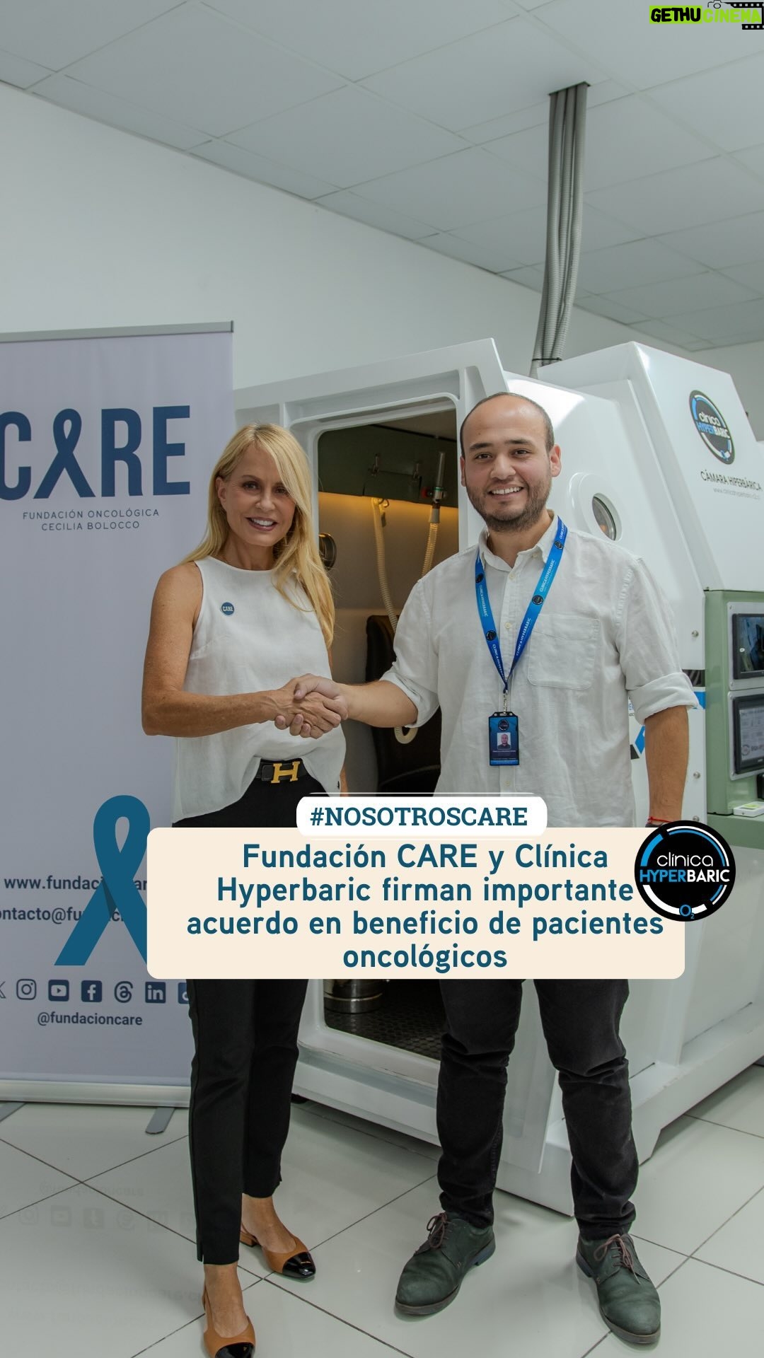 Cecilia Bolocco Instagram - #NOSOTROSCARE | ¡Tenemos nueva alianza! junto a @clinica.hyperbaric nos unimos para seguir cambiando la realidad del cáncer en Chile, gracias al 25% de descuento que le darán a nuestros pacientes oncológicos en las sesiones de cámara hiperbárica, además de la donación a un paciente de CARE al mes de 8 sesiones en ella. Las cámaras hiperbáricas tienen numerosos beneficios en oncología. Mejor respuesta a la radioterapia, reducción de los efectos secundarios de la radioterapia, aceleración de la cicatrización de heridas, reducción de la toxicidad por quimioterapia, estimulación del sistema inmunológico, aceleración de la recuperación postoperatoria, son solo algunos. ¿Cómo se logran esos beneficios? La Oxigenoterapia Hiperbárica (OHB) es un tratamiento farmacológico que consiste en administrar oxígeno al 100% al paciente dentro de un ambiente presurizado (cámara). Así, el oxígeno logra llegar a tejidos y sectores donde normalmente no lo hace. “Es muy importante para nosotros como Fundación CARE y sobre todo para nuestros pacientes esta tecnología como muchas otras que quisiéramos traer a nuestro país, específicamente la máquina de protones. Para los pacientes oncológicos, esta es una herramienta extraordinaria para resolver todas las secuelas que produce el tratamiento tan duro de esta enfermedad”, señaló nuestra presidenta @ceciliabolocco. Para postular a estos beneficios, debes rellenar los formularios en nuestra web (link en nuestro perfil). Recuerda que, si estás cruzando el camino del cáncer o conoces a alguien, y necesitas de una segunda opinión médica u orientación administrativa, te podemos ayudar 100% gratis. 📧Escríbenos a contacto@fundacioncare.cl.💙 www.fundacioncare.cl www.clinicahyperbaric.com