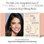 Cecily Strong Instagram - Thank you to Heidi, Bowen, and Chanel Miller for sharing your time to be part of this incredibly special to me (and hopefully some others) book. I’m truly so honored. And thank you to Oblong Books for partnering up to pre-sell autographed copies. Worth all the hand cramping in the world. Please pardon my writing because it starts to get weird after a while and I wonder how many different personality traits a handwriting expert could detect. I’m a little all over the place, so link to all the book info is in my bio ❤️🌼