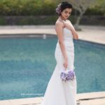 Chaithania Prakash Instagram - 🕊🤍 Airbrush makeup done with Christian gown for @briella.in Amazing gown : @briella.in Bouquet : @briellaflorals Photography : @sharon.shyam @storiesbysharonshyam Makeup & hairstyle : @soumyashyam_makeupartist Location : Whispering water resort Reels : @jeeva_balakrishnan @sumin_s_kumar Thanks : @shinil__vinod