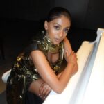 Charithra Chandran Instagram - It’s giving GLAM GODDESS courtesy of @harris_reed ✨✨ Such an inspiring and beautiful show, the creativity and love was flowing through the room ❤️ Styling: @hollyevawhite in @harris_reed Hair: @chris88hair thank you @dysonhair