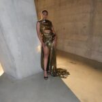 Charithra Chandran Instagram - It’s giving GLAM GODDESS courtesy of @harris_reed ✨✨ Such an inspiring and beautiful show, the creativity and love was flowing through the room ❤️ Styling: @hollyevawhite in @harris_reed Hair: @chris88hair thank you @dysonhair