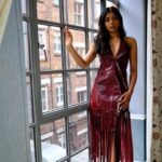 Charithra Chandran Instagram - The lady in red 💃🏾 🩸 @primevideouk Styling: @hollyevawhite in @emiliawickstead and @maisonernest Hair: @patrickwilson Makeup: @kennethsohmakeup