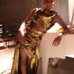 Charithra Chandran Instagram - It’s giving GLAM GODDESS courtesy of @harris_reed ✨✨ Such an inspiring and beautiful show, the creativity and love was flowing through the room ❤️ Styling: @hollyevawhite in @harris_reed Hair: @chris88hair thank you @dysonhair