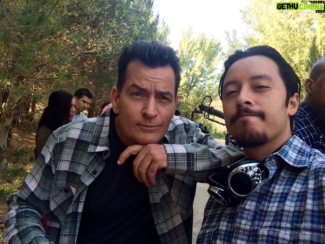 Charlie Sheen Instagram - "Vote for Pedro" On set for #MadFamilies