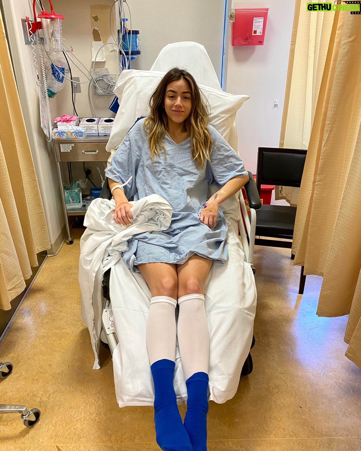 Chloe Bennet - 413.3K Likes - So last Friday I got surgery to help treat my Endometriosis, a disease I have been quietly suffering from since before I can remember. I wasn’t going to post about this because it’s all very personal, and well, honestly because this is about a “feminine health issue” ... and even now, writing this out makes me feel... slightly embarrassed and uncomfortable, and I hate that. Because that feeling of embarrassment is the exact reason why so many women don’t seek out treatment. The shame that surrounds most women’s health issues often fuels the voices in our heads that tell us we are somehow “over reacting” or “shouldn’t be taken seriously”. It trickles down into how we are treated in the work place, into what is covered by insurance, and notably, how heath care professionals treat us. It took me many years of trying different doctors, late night google searches, and just believing that being in a severe amount of pain ALL the time WAS NOT normal and doesn’t have to be to get treatment. It took finding an incredible doctor who could not only validate my symptoms with an immense amount of knowledge on the disease, but most importantly she encouraged me to be absolutely shameless about it. It’s a luxury to not feel shame about something after so long. Ultimately I’m sharing this because so much of what has helped me over the past 10 years has been the small little blogs or the random articles, the Endo Instagram accounts, or the Lena Dunham’s of the world (she is a BADASS) sharing their stories, despite what it must look like to everyone else. Whether it’s Endometriosis, PCOS, hormone imbalances, dealing with the insane side effects of birth controls, GIVING (Fucking) BIRTH, or just a regular old period, I feel like we need to talk about it. Normalize the conversation. Feel no shame. No more passing tampons in our sleeves or under the table so the boys don’t see, that shits whack.
So yeah, I guess I’m speaking about this now because my instinct has always been to act like it’s no big deal, tolerate the pain and just not talk about it.
So this is me talking about it. (And also despite being high as a kite, I looked cute in these compression socks)