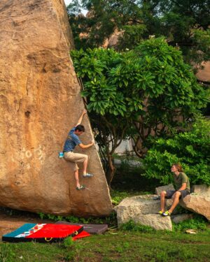 Chris Burkard Instagram - When @chris_sharma went to Hampi, India in 2007 for a bouldering trip, I remember feeling inspired to visit such wild and somewhat unattainable destination filled with exotic creatures and dense jungles. 10 years later, I found myself trekking through those same jungles in Hampi on a shoot for @prana .... hearing the sounds of snakes killing birds & trying to keep my distance from truly aggressive monkeys who watched from above. Setting foot in a such a unique corner of the world felt surreal after being inspired by a climbing film all those years ago but I was truly excited to have an adventure of my own.