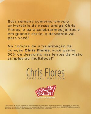 Chris Flores Instagram - Você merece todas as flores, @chrisfloresnet!💐

Nessa semana, nós  do Mercadão dos Óculos, estamos celebrando com alegria  o aniversário de alguém tão incrível como você. 

Que este novo ciclo seja repleto de realizações, alegrias e muitooos óculos.🤣

Por onde for, floresça. E continue sempre arrasando com a sua coleção exclusiva: Chris Flores Special Edition! ❤️

#chrisflores #oculosdamoda #oculosdesol #oculosdegrau #mercadaodosoculos