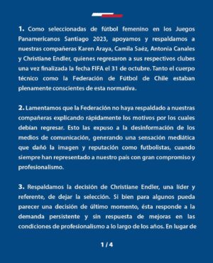 Christiane Endler Instagram - Comunicado oficial del Plantel de fútbol femenino adulto Panamericanos Santiago 2023, ante los hechos ocurridos los últimos días!