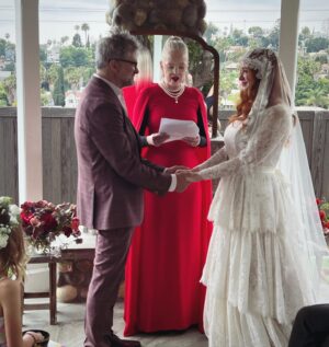 Christina Hendricks Instagram - My mother has Alzheimer’s and was not able to come to New Orleans for our wedding, so we brought the wedding to her yesterday in our backyard. My mother has always been my best friend and there was no way we weren’t going to share our love and celebrate with the biggest supporter and cheerleader in my life. When you are living so in the moment, so in the present, it is so important to have beauty and love and happiness around you. This time we had flower girls and dogs and more wonderful friends join us. @garbage surprised us with a Scottish wedding twist to this ceremony and it was another perfect day. @gillyflowersla made beautiful arrangements inspired by our New Orleans wedding and who wouldn’t want to wear their wedding dress twice!!! @katyakatyalondon @clairepettibone #alzheimers