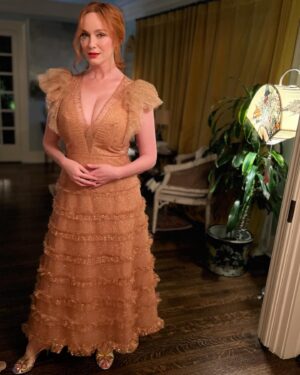 Christina Hendricks Instagram - The #eveningbefore the Emmys party, which is ….. not the evening before this year…..is always so nice to see old friends. Got to hug and kiss so many . Thank you @mptf and @jonandvinnydelivery was soooooo delicious