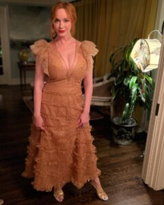 Christina Hendricks Instagram - The #eveningbefore the Emmys party, which is ….. not the evening before this year…..is always so nice to see old friends. Got to hug and kiss so many . Thank you @mptf and @jonandvinnydelivery was soooooo delicious