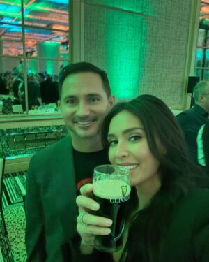 Christine Lampard Instagram - Last night was about supporting @iyf_uk and all the great work they do ahead of the big game today!! ☘️☘️☘️ suit from @safiyaa_official @danniiwhitemanstylist