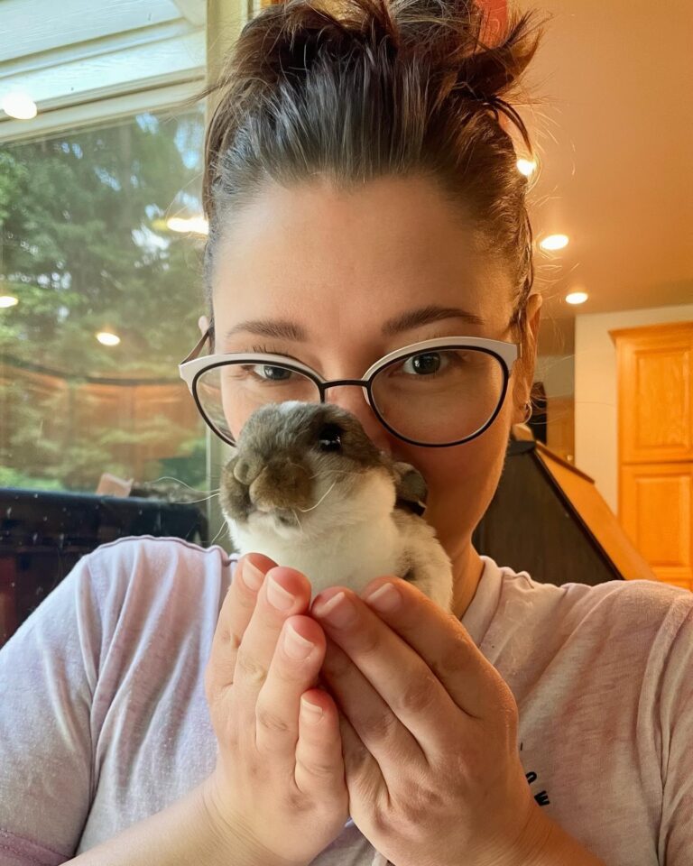 Chyler Leigh Instagram - “I shall call him Squishy and he shall be mine and he shall be my Squishy.” I love our lil #XiaoConquererOfDemons - he looks quite menacing, don’t you think? #bunnylove ❤️🐰