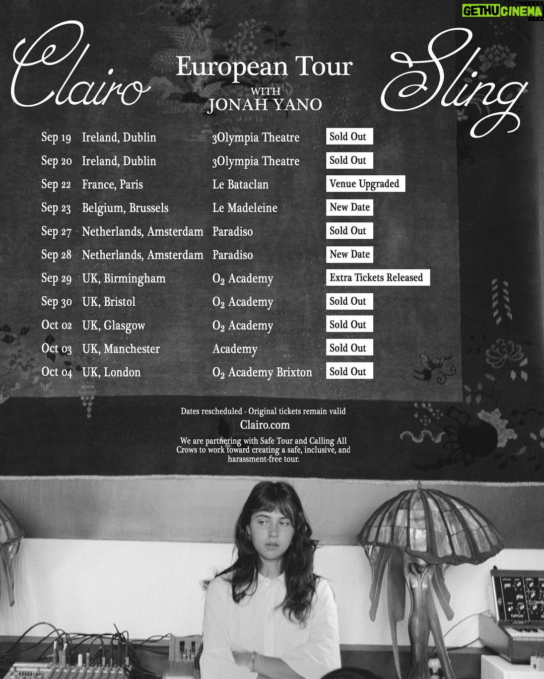 Clairo Instagram - I reeeeally hate to do this- but we have decided to reschedule the upcoming January Europe/UK tour. as much as we want to get back on the road, everybody’s safety is far more important & i hope you understand 🖤 *please hold on to your tickets if you already bought them- they are 100% valid for the rescheduled shows in September-October *refunds are possible by contacting the website where you got your ticket (ticketmaster, ticketweb etc) good news: we’ve upgraded our venue in Paris, added shows in Amsterdam and Brussels, and released more tickets for Birmingham. tickets for the new shows go on sale tomorrow. all updated info is on the website (clairo.com) stay safe and we can’t wait to bring this show to you all next year 🎶