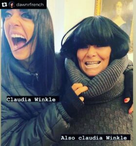 Claudia Winkleman Instagram - Repost from @dawnrfrench • Coming soon…#traitors #comicrelief (Can I just add I will never get over this. Dawn is my hero)