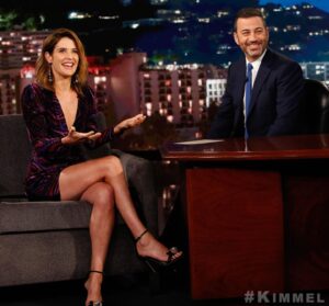 Cobie Smulders Instagram - Always a great time. Thanks Jimmy!
@jimmykimmellive #stumptown Thanks Team.. Hair: @davestanwell  Makeup: @jostrettell  Styling: @erinwalshnyc  Dress: @prabalgurung 
Shoes: @olganaparis 
Bling: @jenniferfisherjewelry and @anitakojewelry @mounserstudio