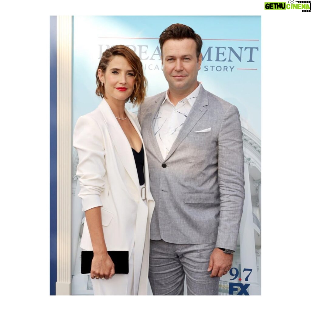 Cobie Smulders Instagram - Dusted myself off and put on some big girl pants to attend the #ACSImpeachment premiere with my handsome partner. Impeachment: American Crime Story premieres Tuesday 9/7 on FX! It takes a village…thank you… @jostrettell @robertvetica @erinwalshstyle @anitakojewelry @vrai @maxmara @jimmychoo @joahbrown