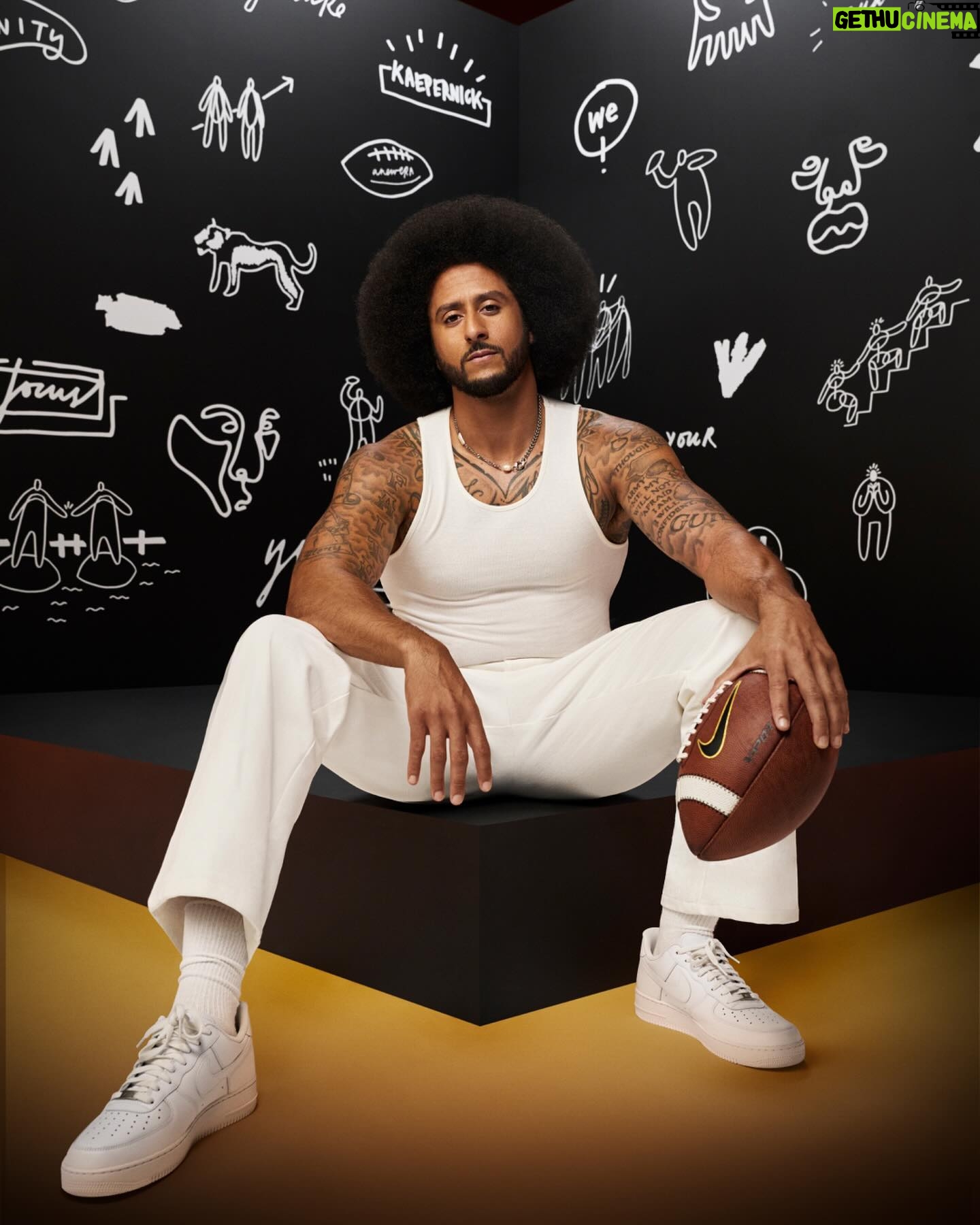 Colin Kaepernick Instagram - “I wake up in the morning, and I have a deep conviction and belief in us— and what we can do, and that’s what motivates me to get up and do my part in bringing this to life.” - @kaepernick7 Colin Kaepernick’s belief in our collective strength fuels his dedication to helping to create a fairer future. In his new capsule collection designed by the artist @joyyamusangie, each unique symbol is designed to tell his story of impact, to share his sources of strength, and to inspire you as well. Click the link in our bio to learn more.
