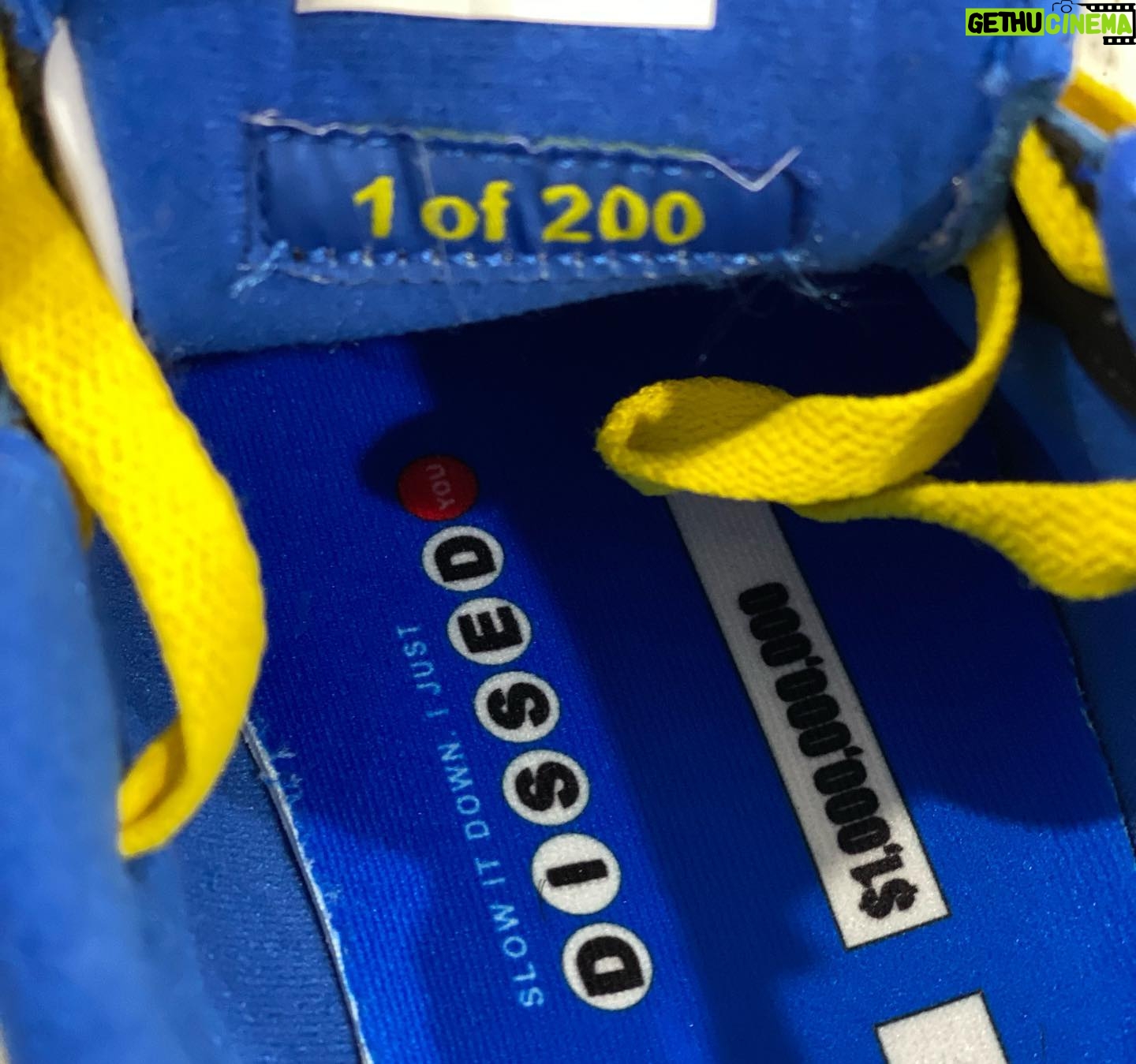 Conceited Instagram - On foot look of both of my Diadora collab sneakers! Both lotto pairs are different with different sayings on both shoes. Then the Studio 54 pair got the leather sock liner and 3M 🤯! Both only 200 pairs worldwide! And then the box they come in! @diadoraofficial @footlockernyc we might release this month😈