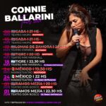 Connie Ballarini Instagram – 📣 Acá todas las fechitas que tengo -por ahora- con mi  Unipersonal de Stand Up ! 

✔️MAYO 
Miércoles 8/5- CABA – agotado 
Miércoles 15/5- CABA – agotado 
Viernes 17/5 – Lomas – agotado 
Sábado 18/5- Tigre Agotado- 2da últimas entradas 
🇲🇽 Mexico 24/5 – 1era función Agotada, 2da función últimas entradas 

✔️JUNIO 
Sábado 1/6 – Ramos Mejía – últimas entradas 
🇨🇴 sábado 8/6- Bogotá -COLOMBIA 
Viernes 21/6- Resistencia 
Sábado 22/6- Corrientes 
Sábado 29/6- Santa Fe 

✔️JULIO 
Viernes 5/7- Quilmes 
Sábado 6/7- San Justo 
Viernes 12/7- Bariloche – Agotado/ 2da función a la venta 
Viernes 26/7- San Fernando 
Sábado 27/7- Escobar – últimas entradas 

✔️AGOSTO 
Viernes 2/8- San Juan 
Sábado 3/8- Mendoza 
Sábado 10/8- Pilar 
Viernes 24/8- Cordoba – doble función -agotado 
Viernes 30/8- San Isidro 

✔️ SEPTIEMBRE 
Viernes 6/9- Banfield 
Sábado 7/9- Morón 
Sábado 14/9- Rosario 
Viernes 20/9- Pacheco
Sábado 21/9- San Martín 

✔️OCTUBRE 
🇪🇸10/10- MADRID – AGOTADO 
  10/10- MADRID-  AGOTADO 
  11/10- BARCELONA- AGOTADO 
  11/10- BARCELONA- AGOTADO 
  12/10- BARCELONA- AGOTADO 
  12/10- BARCELONA – últimas entradas 
  15/10- VALENCIA-  AGOTADO 

✔️NOVIEMBRE 
Sábado 16/11- Montevideo 

🎫Fechas de mis funciones y saca tus entradas en mi página www.connieballarini.com.ar 

Producción @standupargentina
