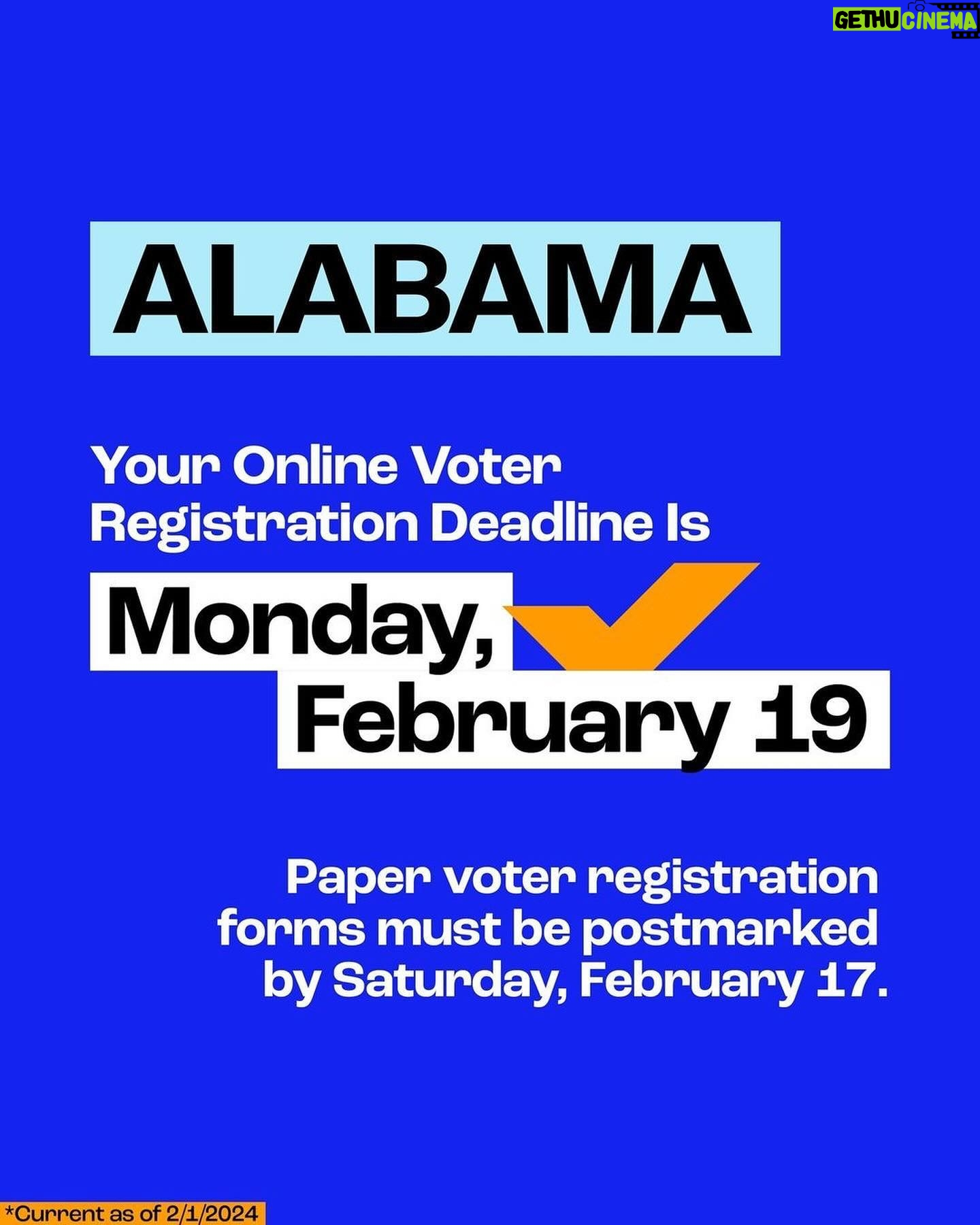 Cyndi Lauper Instagram - ๐ฃ๏ธ ITโS OFFICIALLY FEBRUARY! Letโs get it ๐ Here are ALL the voter registration deadlines coming up this month: ๐น Monday, 2/5: Arkansas, Tennessee, and Texas ๐น Friday, 2/9: North Carolina and Oklahoma ๐น Monday, 2/12: Georgia, Mississippi, and Virginia ๐น Monday, 2/19: Alabama ๐น Tuesday, 2/20: Arizona, Florida, Kansas, and Ohio ๐น Wednesday, 2/21: Missouri (D) ๐น Friday, 2/23: Utah ๐น Saturday, 2/24: Massachusetts ๐น Monday, 2/26: Colorado See your state listed? ๐ Make sure youโre registered and ready in time for this yearโs elections at the ๐ in @whenweallvote bio
