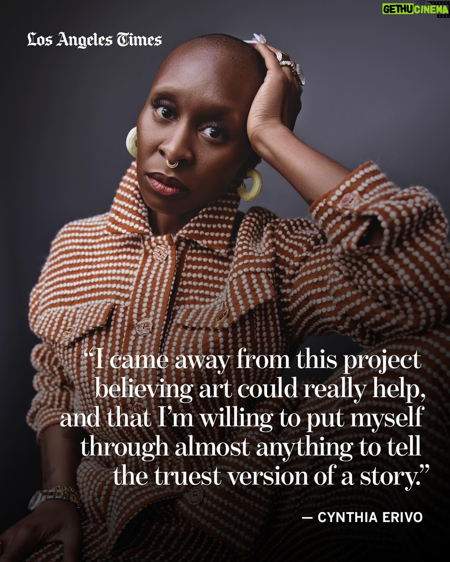 Cynthia Erivo Instagram - From when she first read a script for “Drift” in 2015, Cynthia Erivo committed herself to ensuring that this small-scale drama about self-exile, scars and healing get made. In other words, although the title speaks to the state of mind of her character, Jacqueline, a trauma-stricken refugee from war-torn Liberia on the margins of touristy Greece, it also reflects what the British-born Erivo wasn’t going to let happen to the project. As her star rose, with Broadway fame (“The Color Purple”) leading to big movies (“Harriet”), she sought to involve herself beyond a lead part. By the time cameras rolled in 2022, Erivo was producing “Drift” through her new company, starring in it, and co-writing/singing its theme song (“It Would Be”). “It wasn’t made for very much money,” Erivo said earlier this fall over Zoom from New York, “but it was very much made of love and passion. I wasn’t letting it fall away.” Read The Times’ full interview with @cynthiaerivo at the link in @latimes_entertainment’s bio. 📸 @blaircaldwell / For The Times