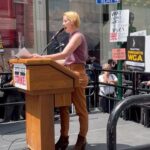 Cynthia Nixon Instagram - Today at @WGAEast’s #RallyAtTheRock to support my writer colleagues who are fighting for a fair and honest contract. As the sign behind the podium said, it’s time to do the WRITE thing! 📝 Swipe to the end for my tribute to some of the greatest (and most apropos) lines of all time! #WGAStrong